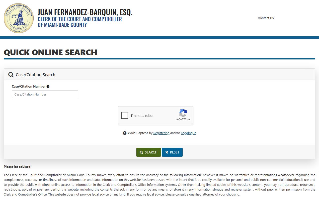 Miami-Dade County Clerk Universal Case Search for court records after an arrest