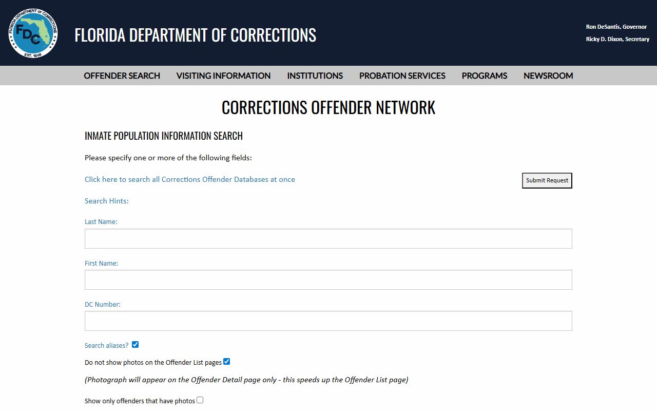 Homestead Correctional Institution Florida Department of Corrections inmate population search form